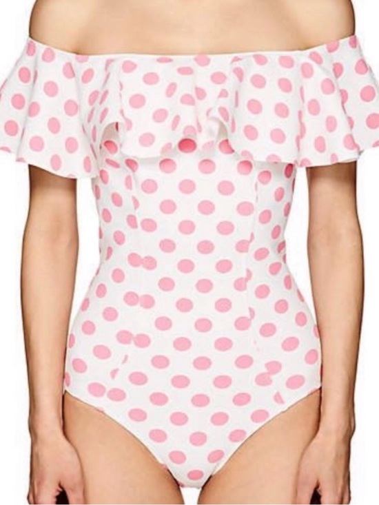 Lisa Marie Fernandez Other - Lisa Marie Fernandez Mira Off-Shoulder Pink Polka Dot Flounce Ruffle Medium